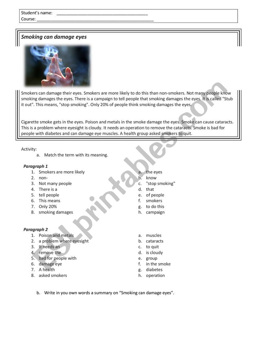 Smoking worksheet