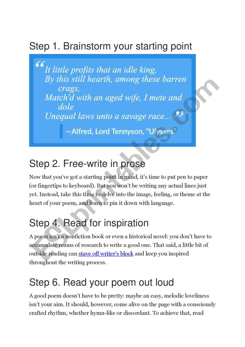 How to write a poem ESL worksheet by vlegendre