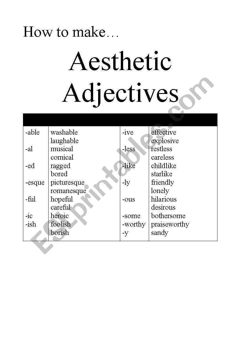 Aesthetic Adjectives worksheet