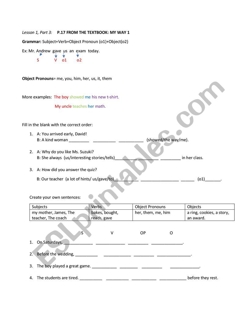 Indirect and direct objects worksheet
