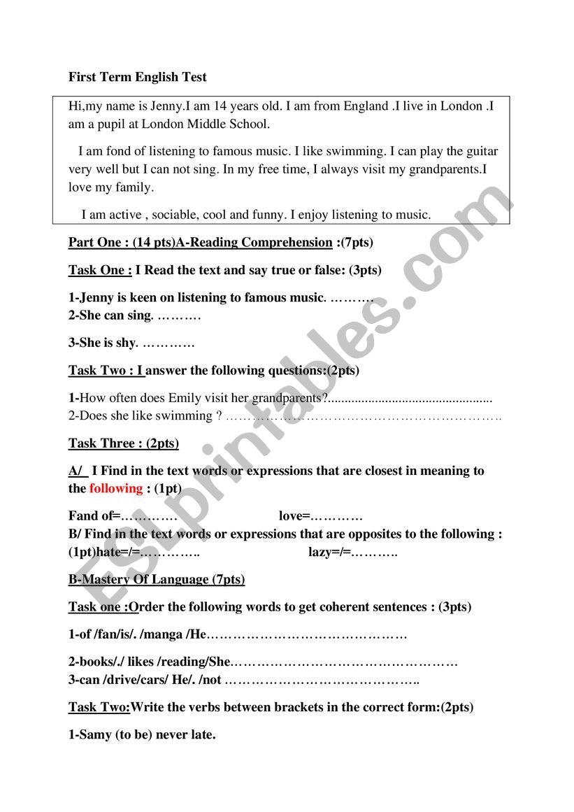 3 middle school exam worksheet