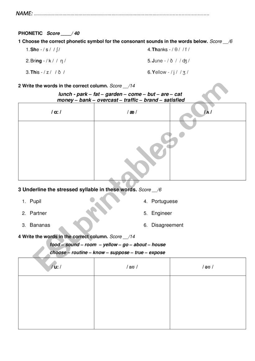 Phonetic worksheet