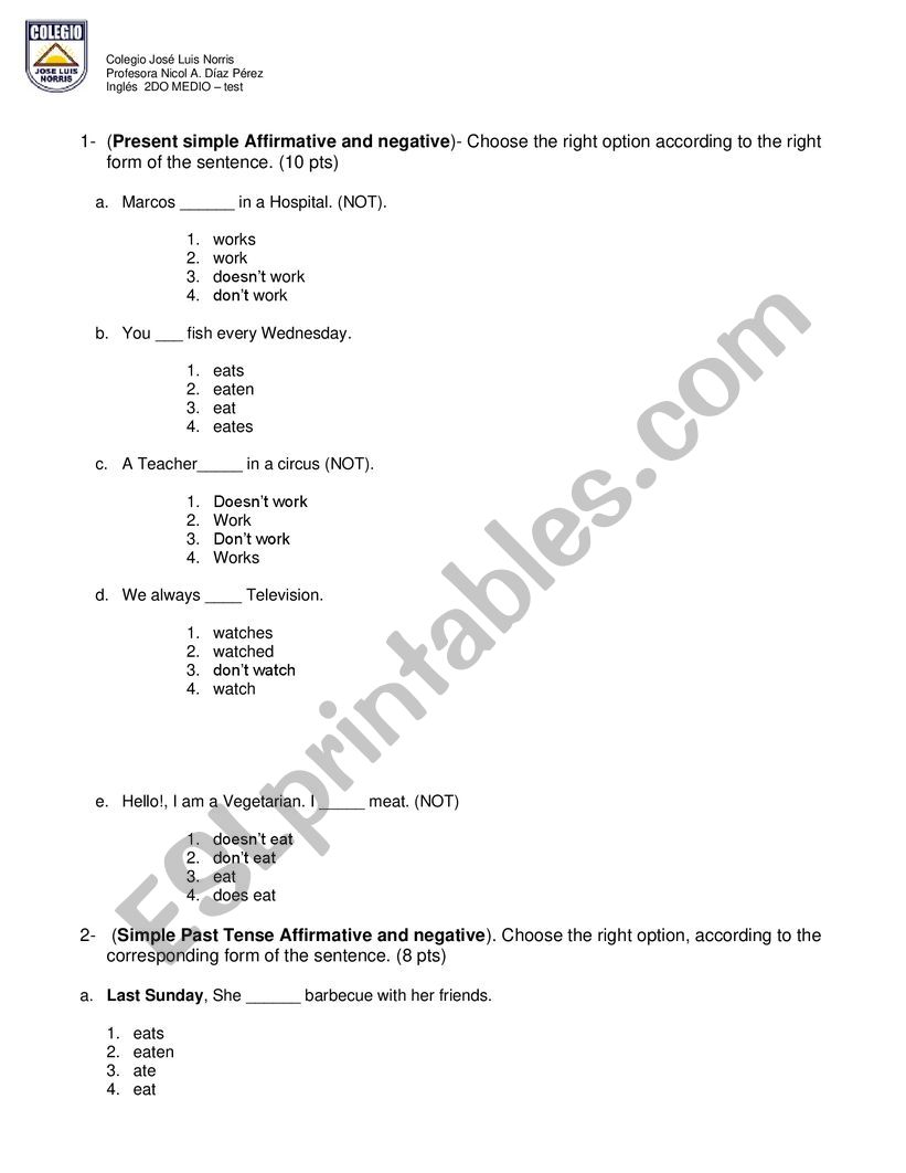 PRESENT PAST worksheet