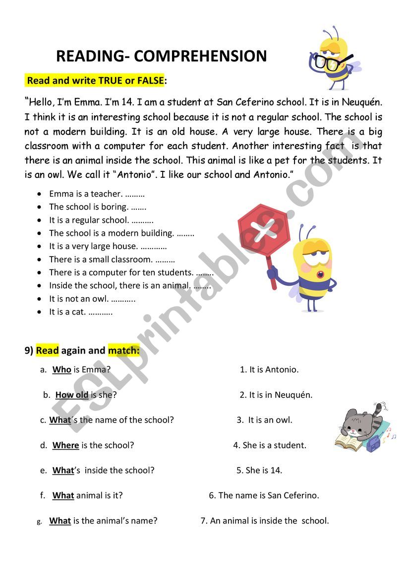 Reading Comprehension WH QUESTIONS - ESL worksheet by miss_alejandra