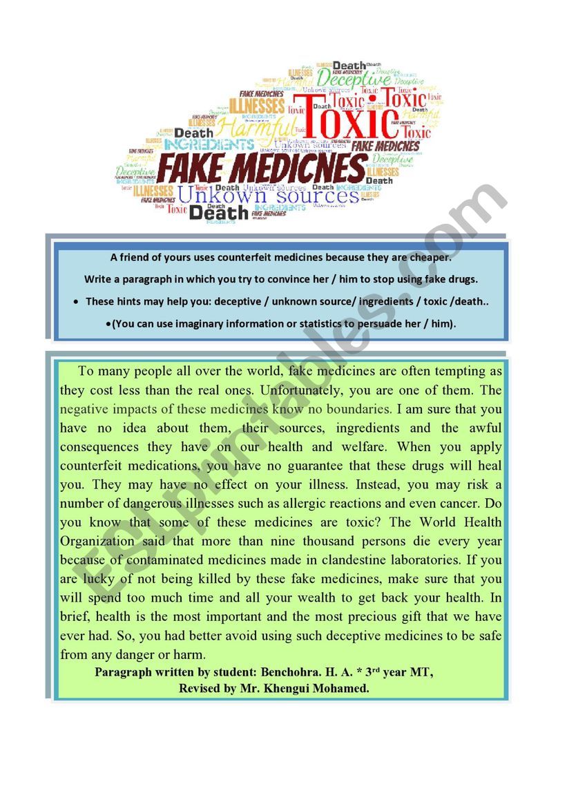 fake medicines essay worksheet