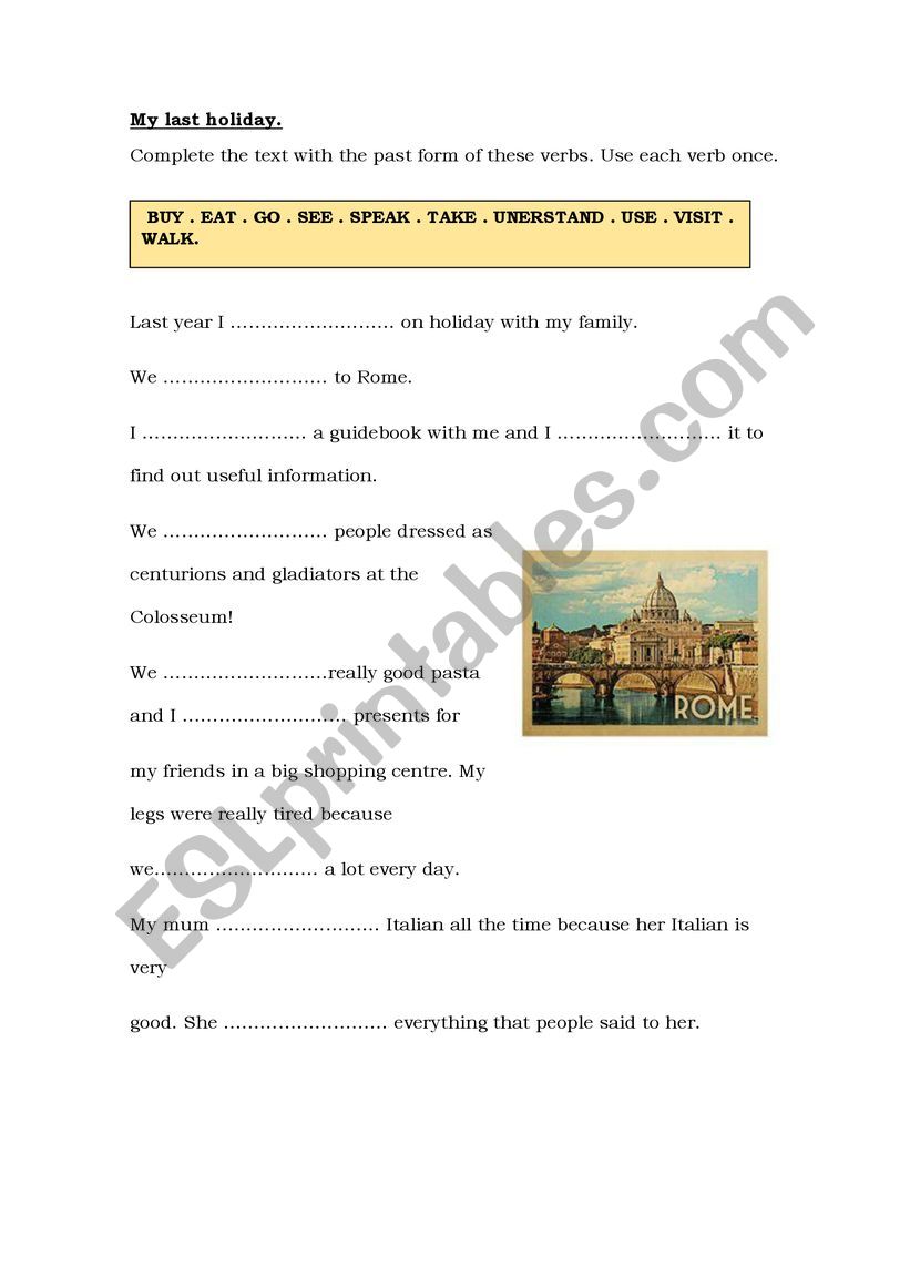 MY LAST HOLIDAYS worksheet