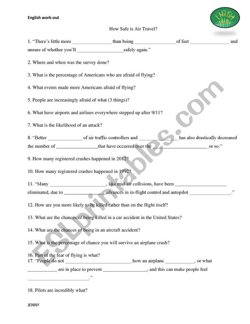 how safe is air travel worksheet