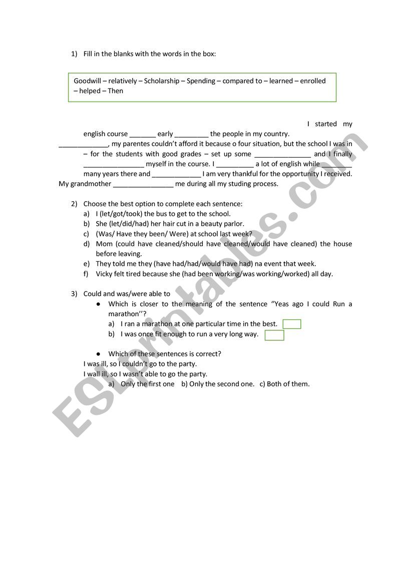 grammar review worksheet