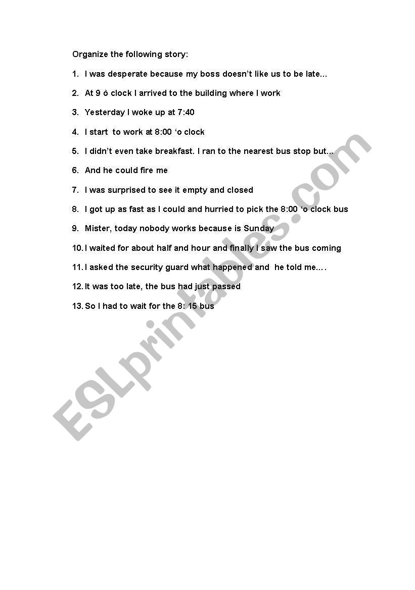 STORY TO ORGANIZE worksheet