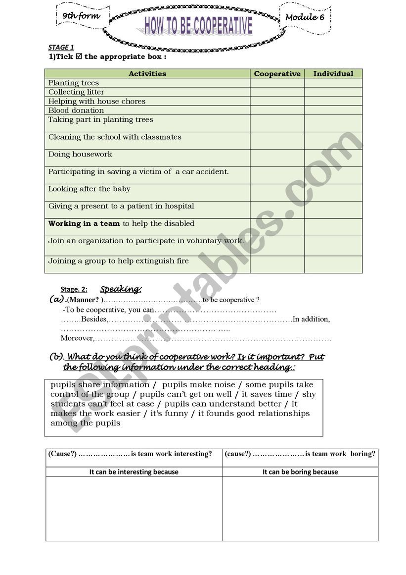 HOW TO BE COOPERATIVE worksheet