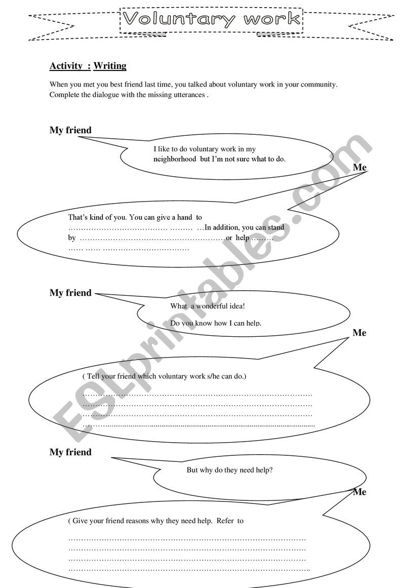 voluntary work esl worksheet by samira nouali