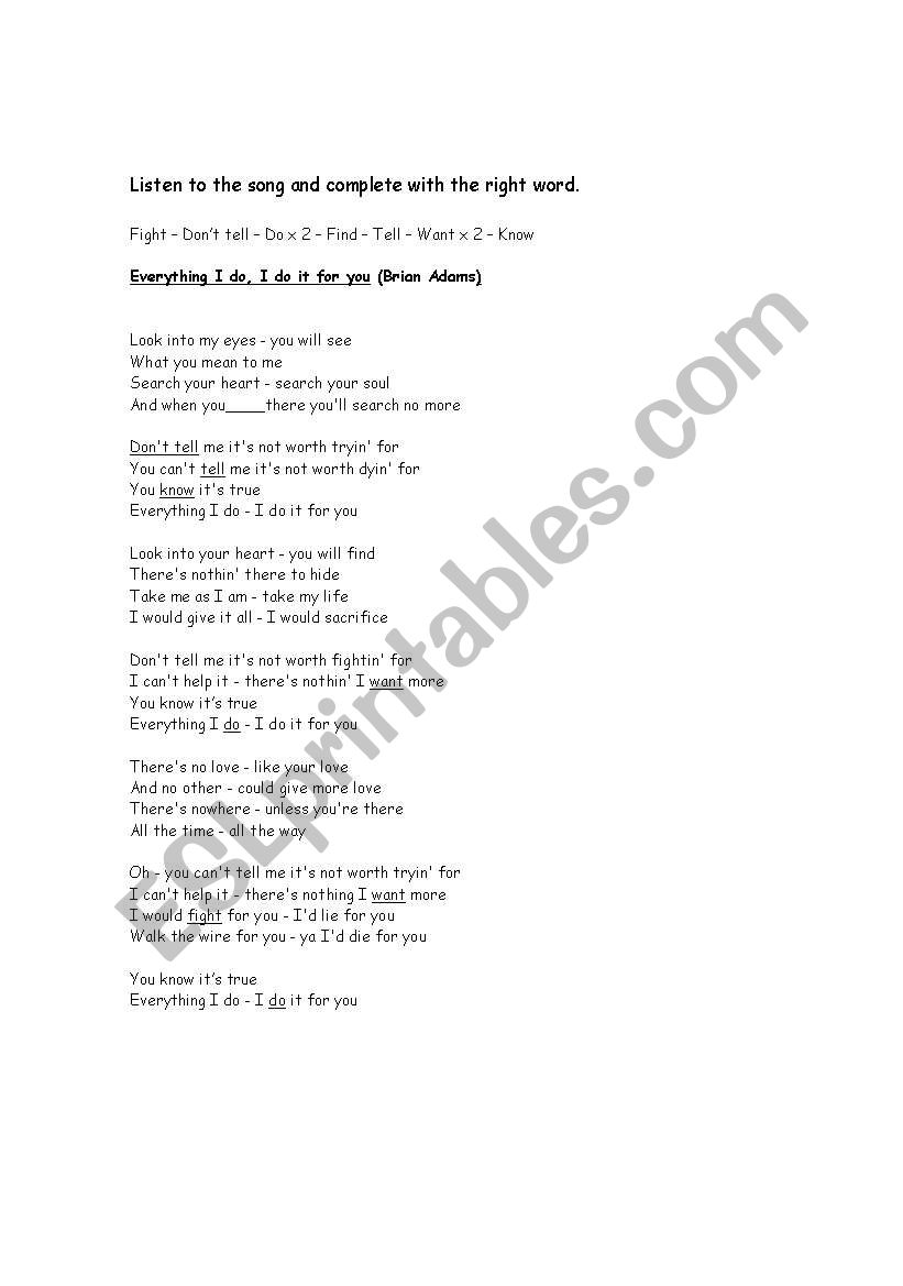 Thinking of you worksheet