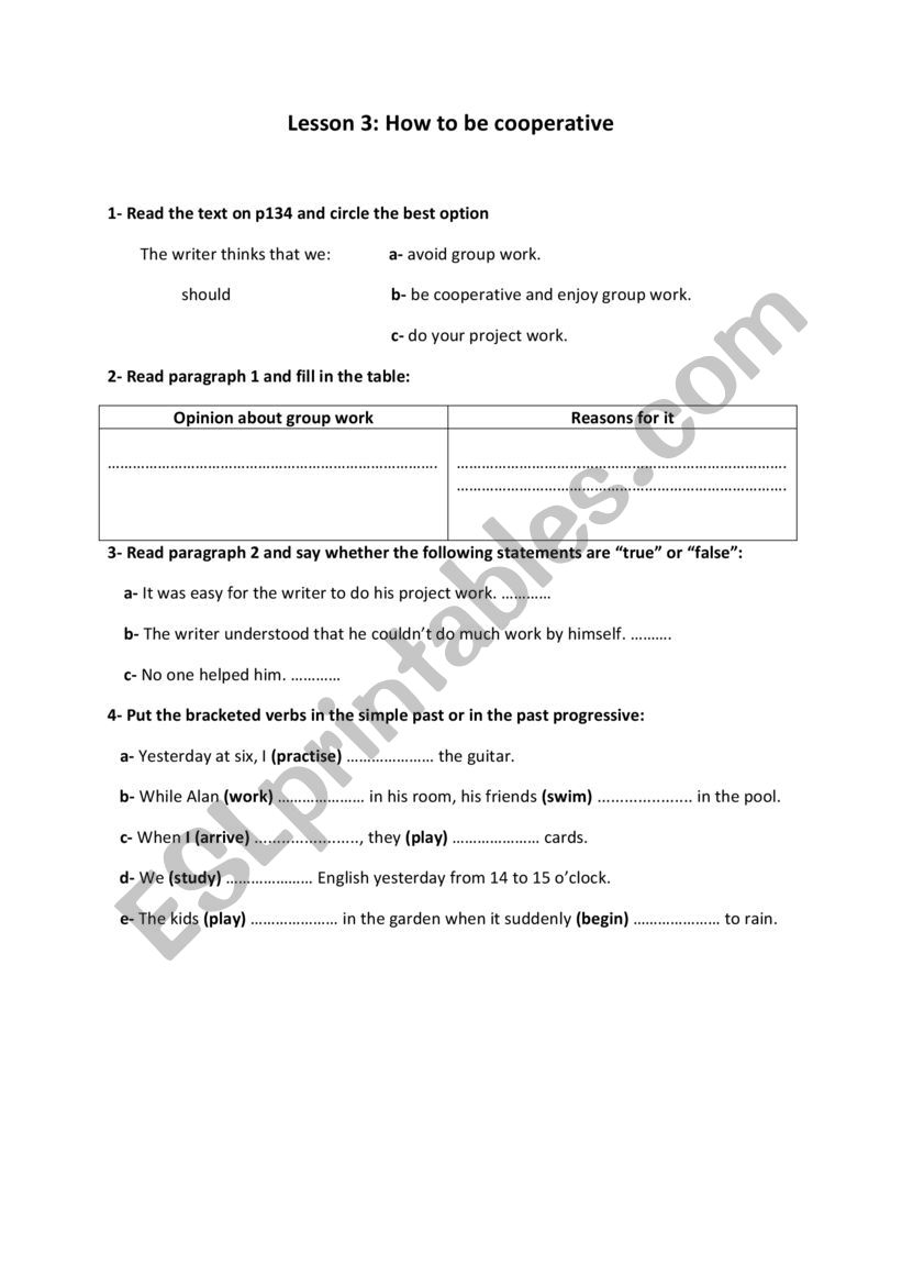 How to be cooperative worksheet