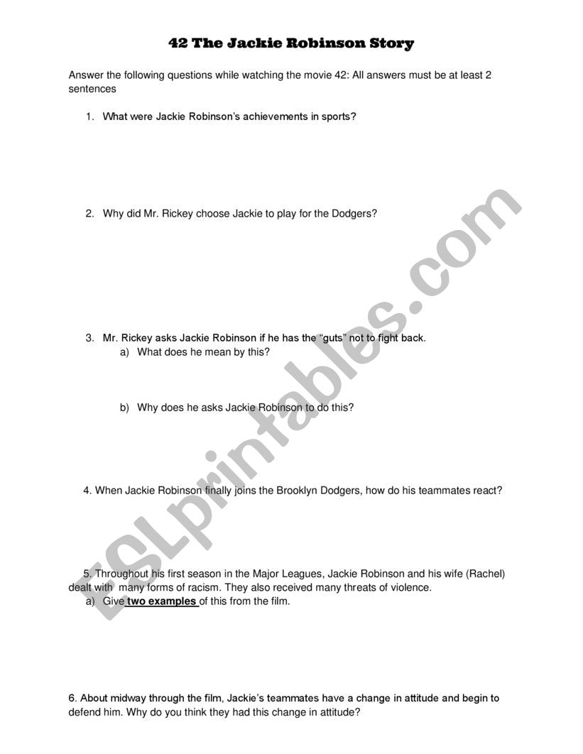 42 Movie Worksheet worksheet