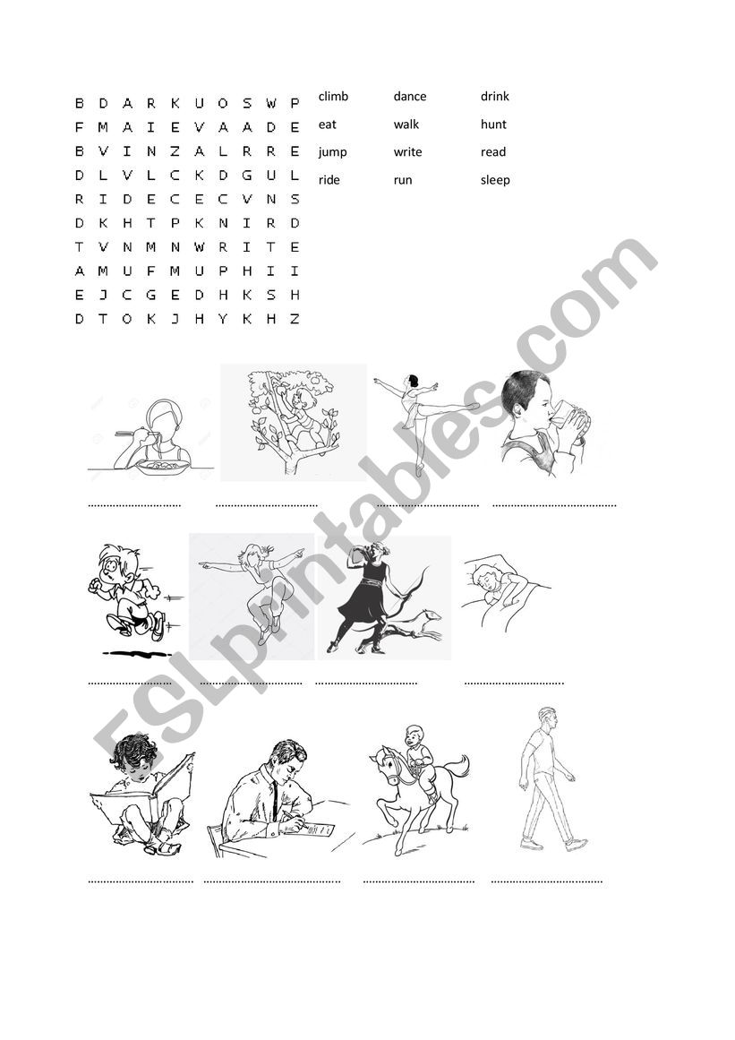 Verbs word search worksheet