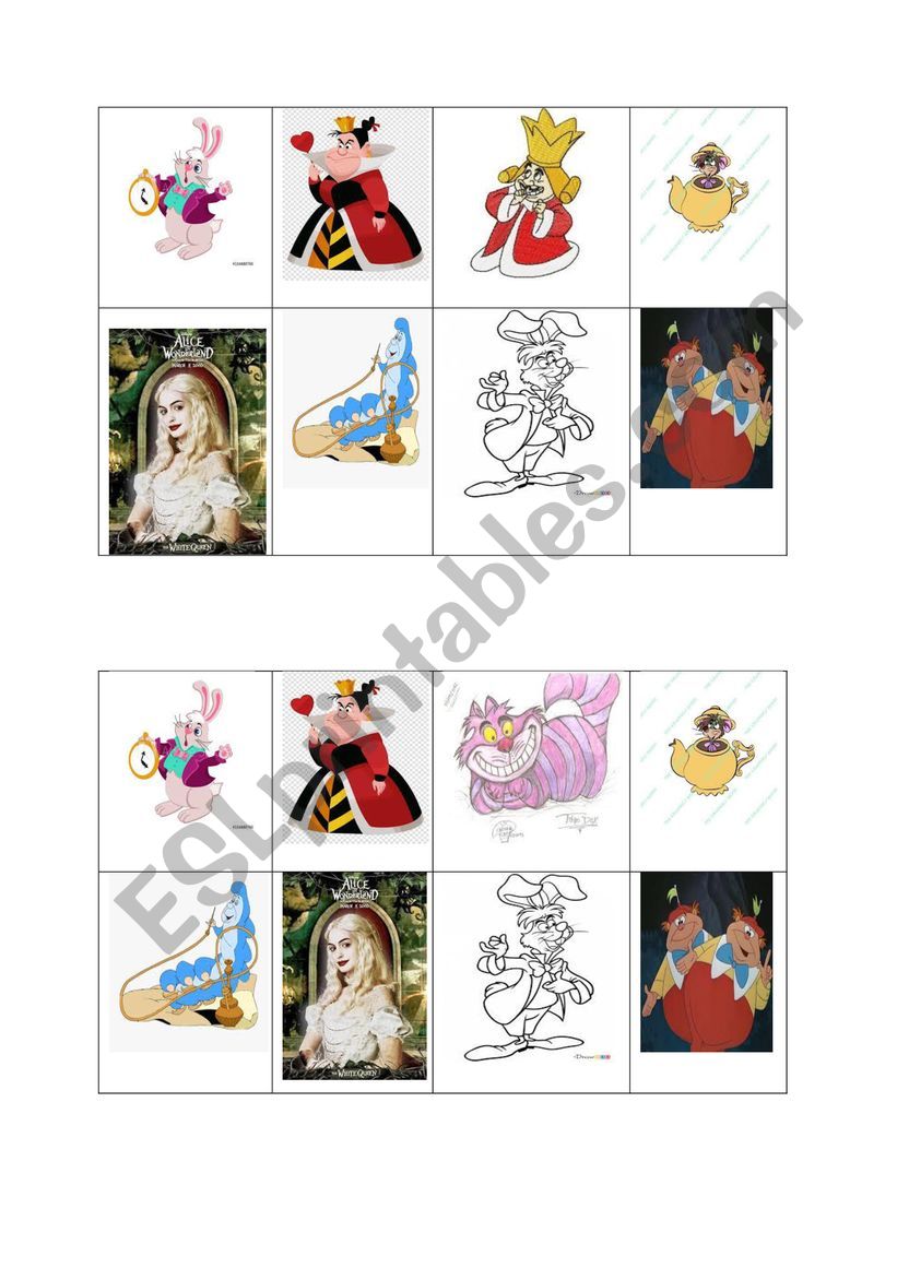 Bingo Alice in Wonderland worksheet