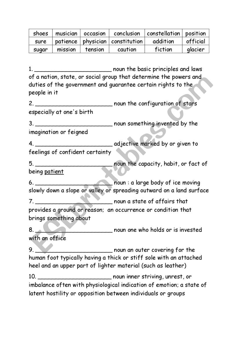 Grade Five Spelling Definitions Week 23