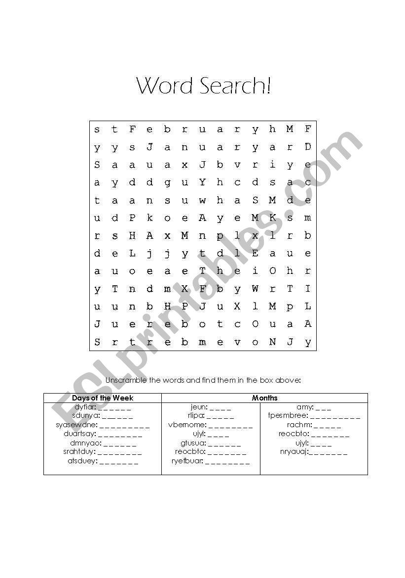 Days and Months Activity Worksheet