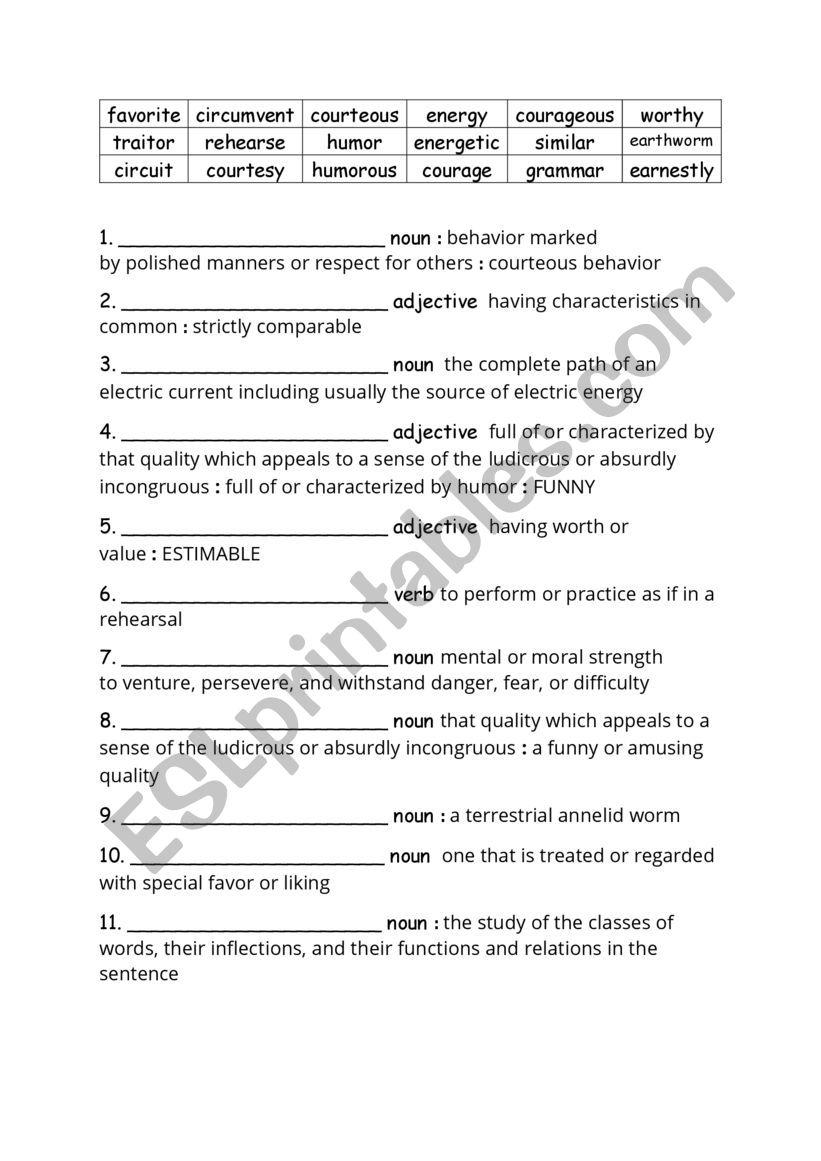 Spelling Words Definitions Grade 6 Week 9