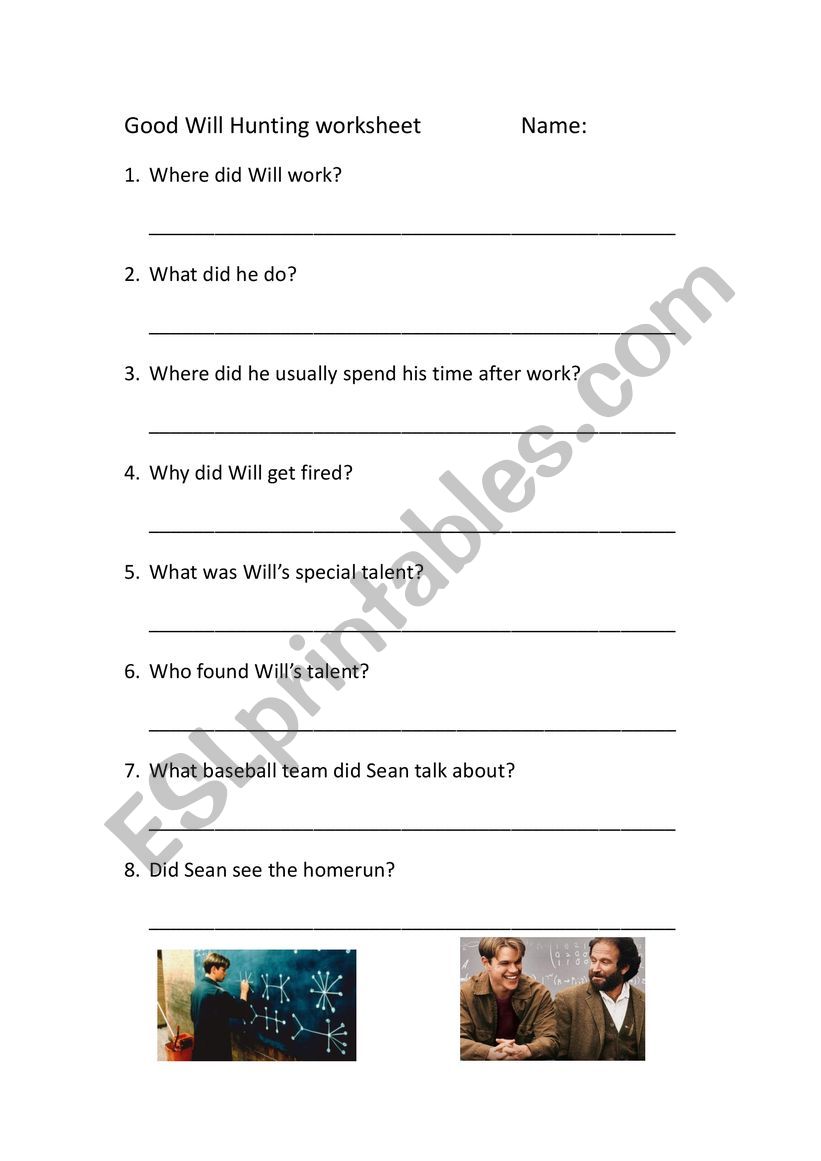 Goodwill Hunting worksheet