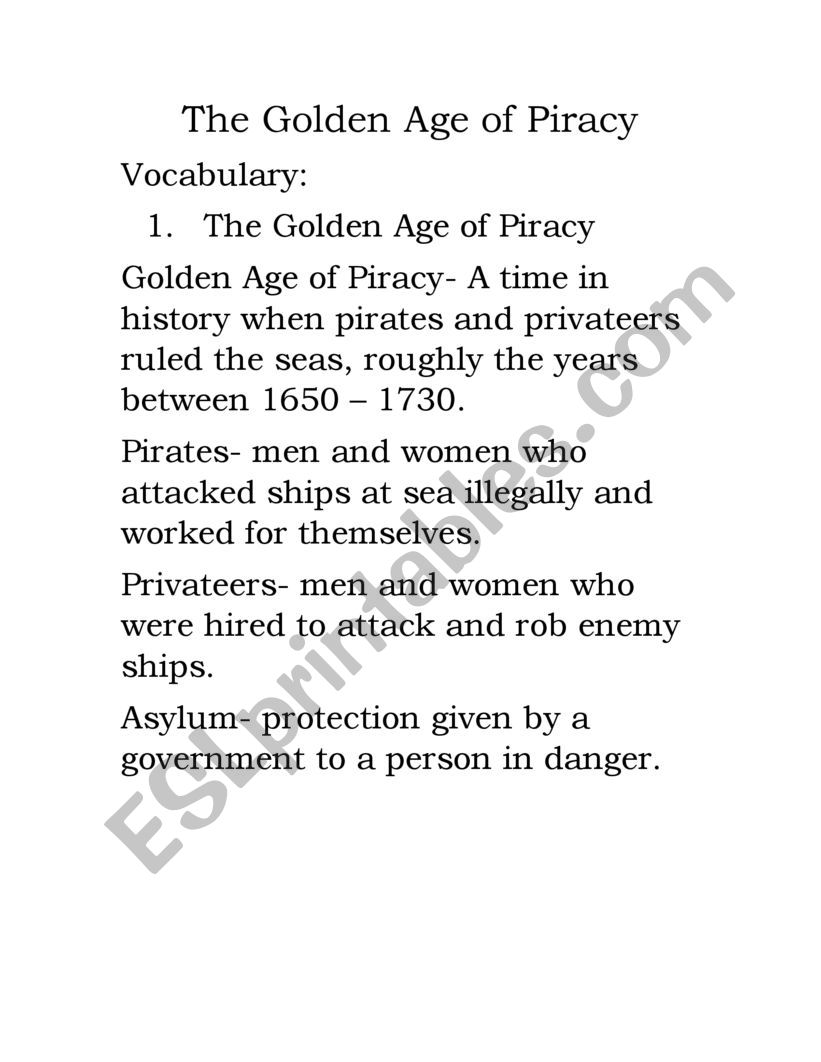 Golden Age of Piracy Vocabulary