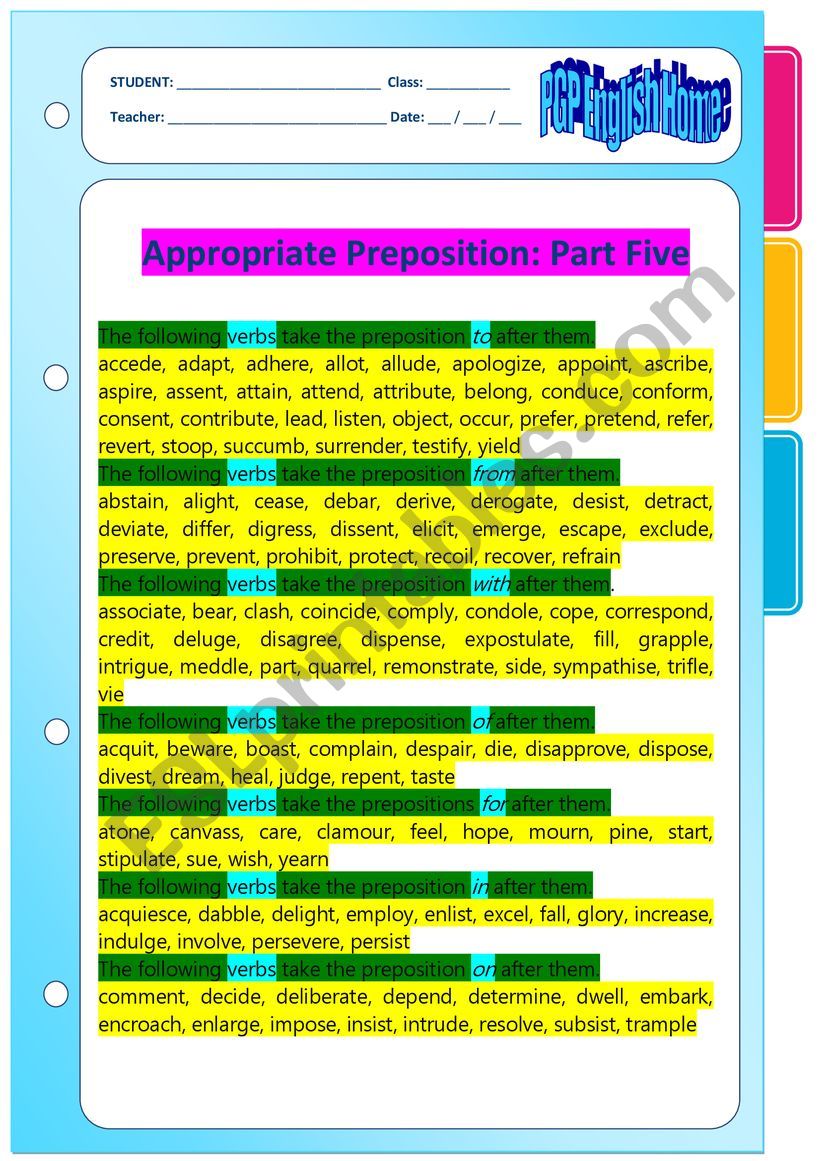 Appropriate Preposition: Part Five