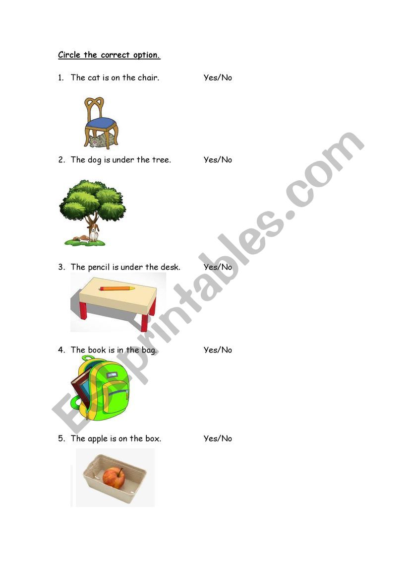 Circle the correct option - Prepositions