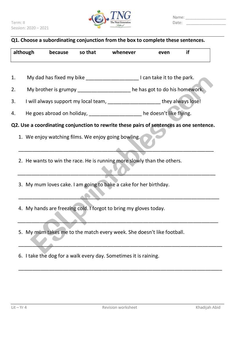 English Revision   worksheet