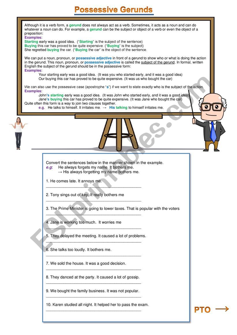 Possessive Gerund ESL Worksheet By Spinney