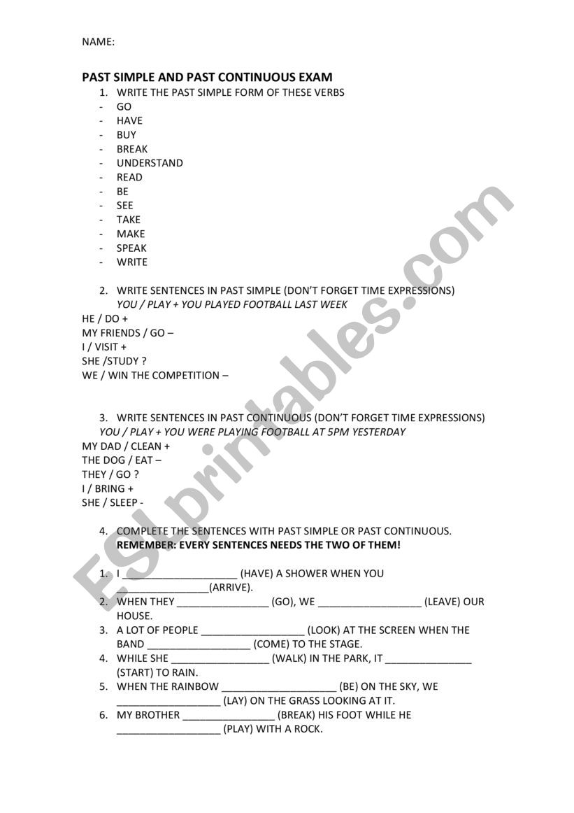 PAST SIMPLE AND CONTINUOUS EXAM