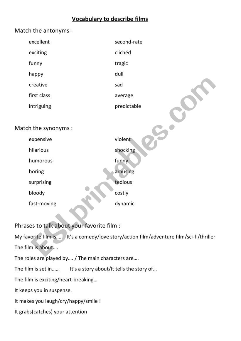 Describing Films worksheet