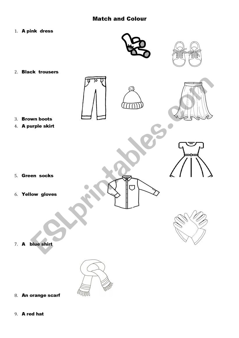 Match and Color  (clothes) worksheet