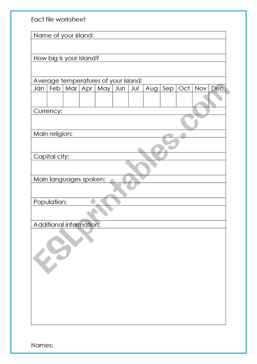 Fact file worksheet