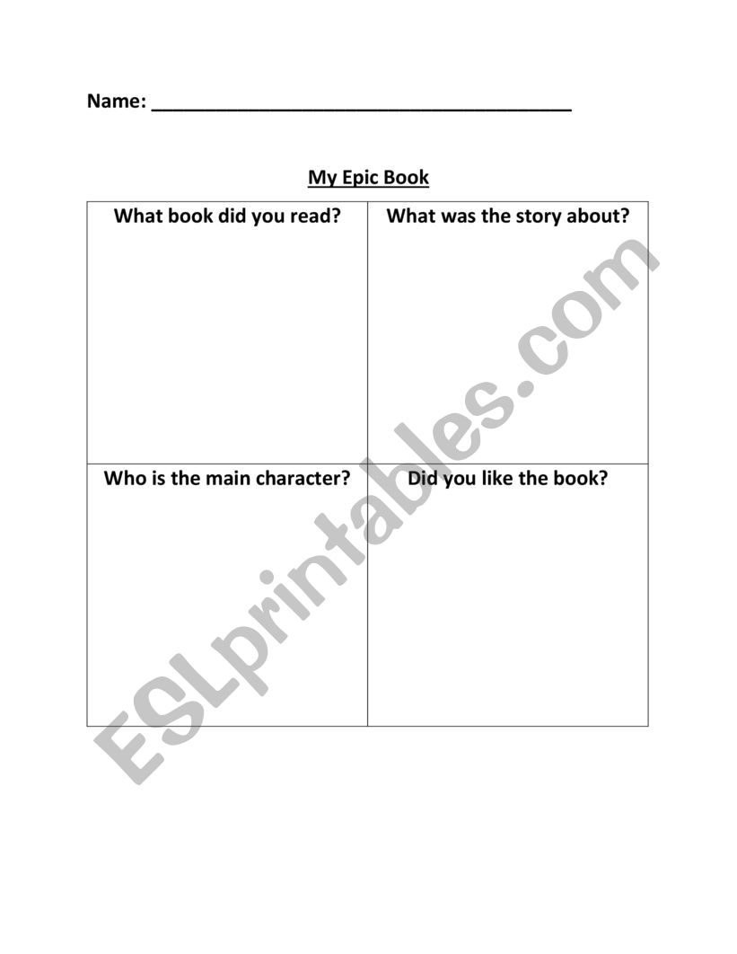 My Epic Reader Worksheet worksheet