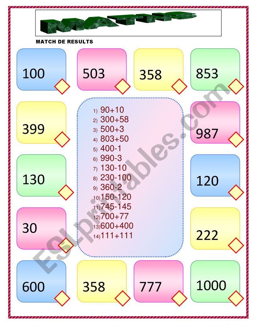 MATHS worksheet