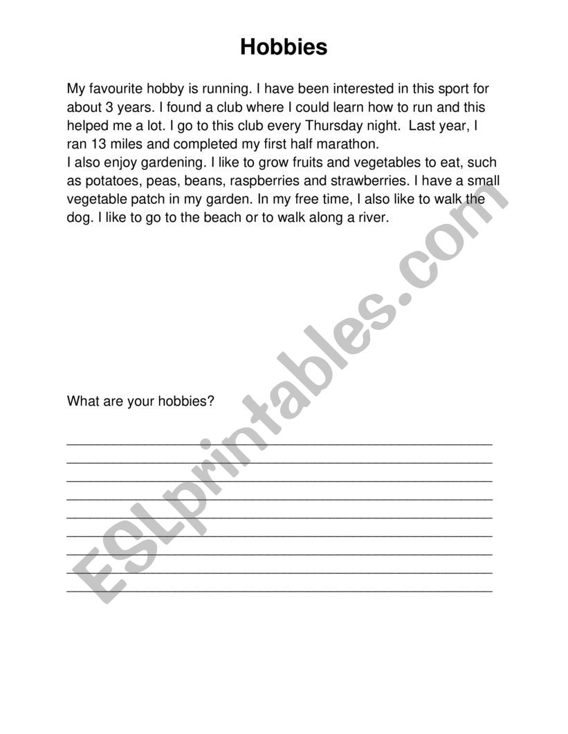 Hobbies worksheet