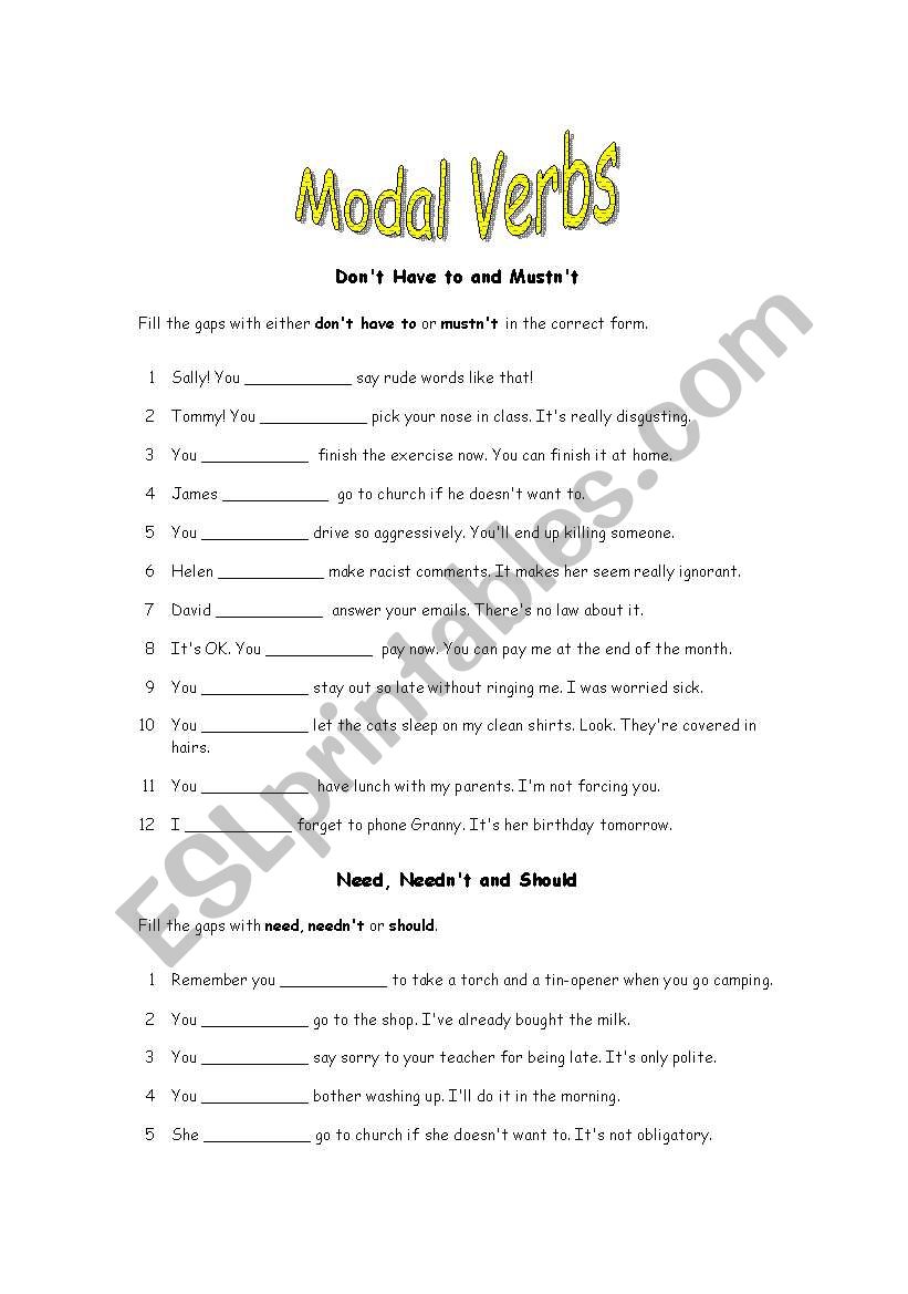 Modal Verbs Exercises English Learner Plmvirgin