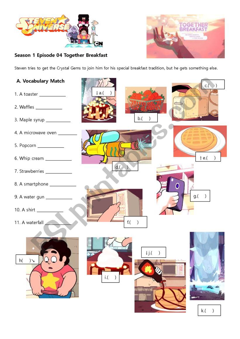 Steven Universe Worksheet  SE1EP04 Together Breakfast