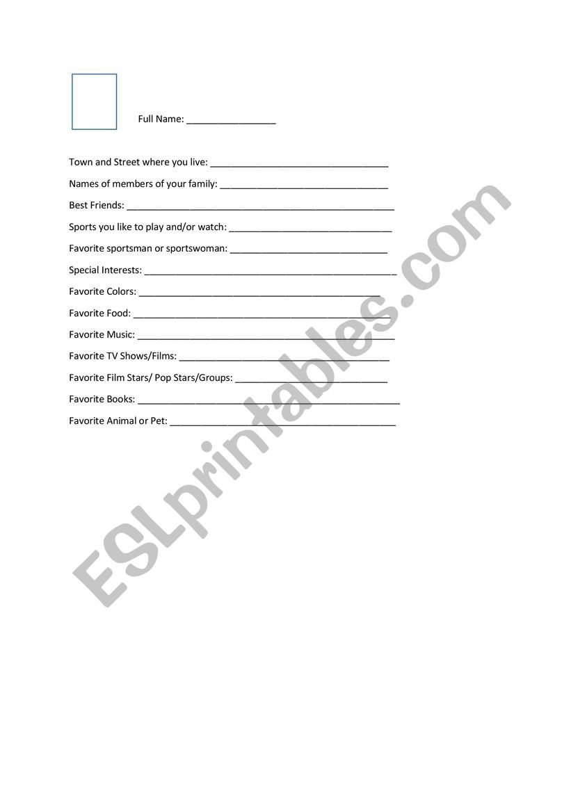 Basic Introduction Form worksheet