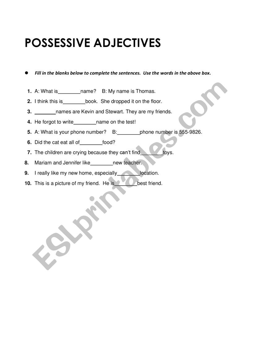 Possessives worksheet