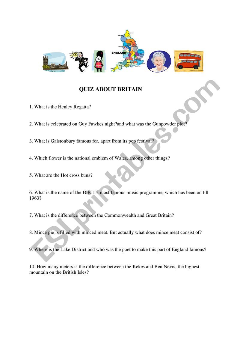 Quiz about Britain worksheet