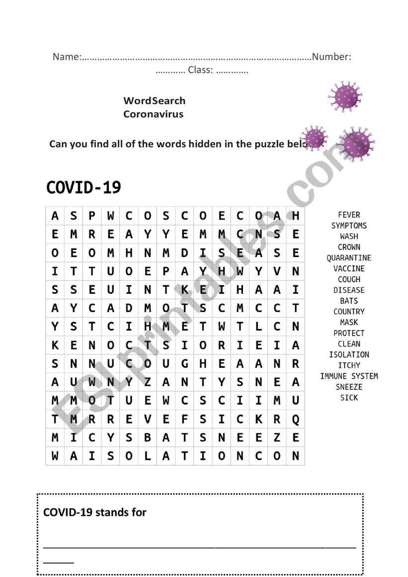 Coronavirus worksheet