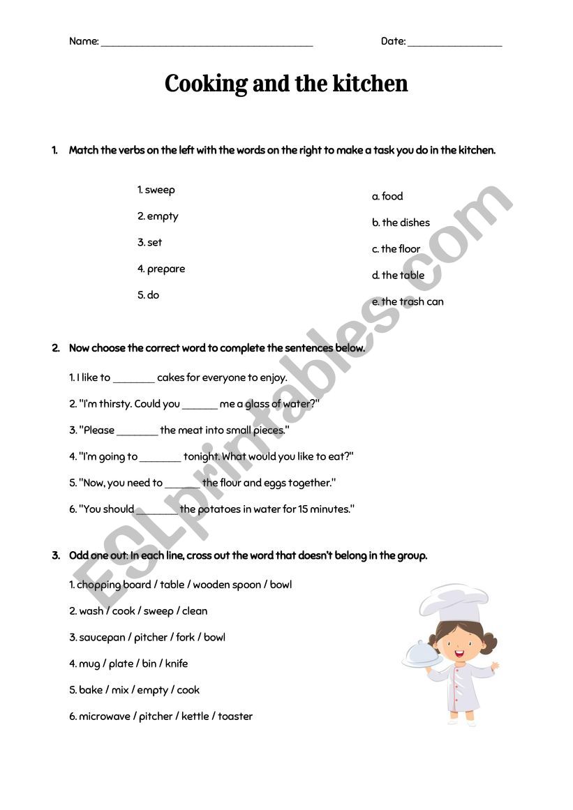 Cooking and the Kitchen worksheet