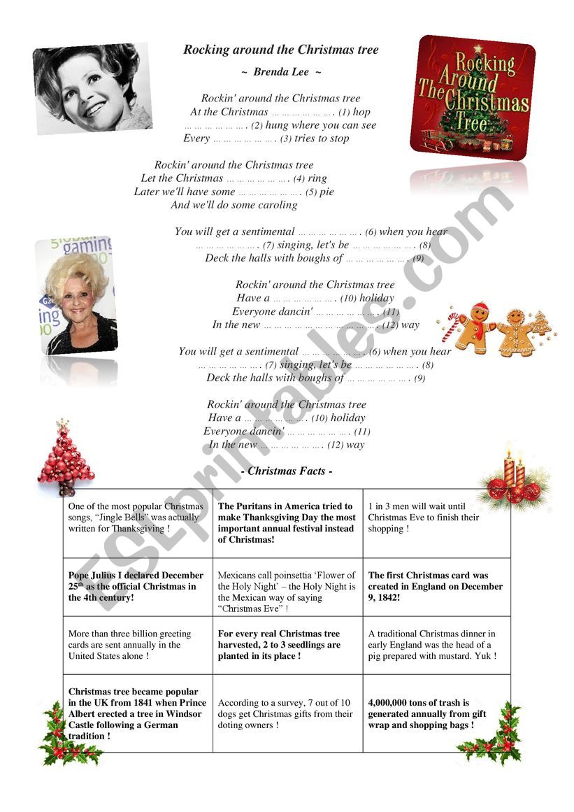 Christmas song and facts worksheet