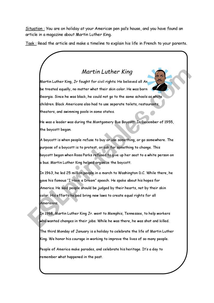 Martin Luther King Day worksheet