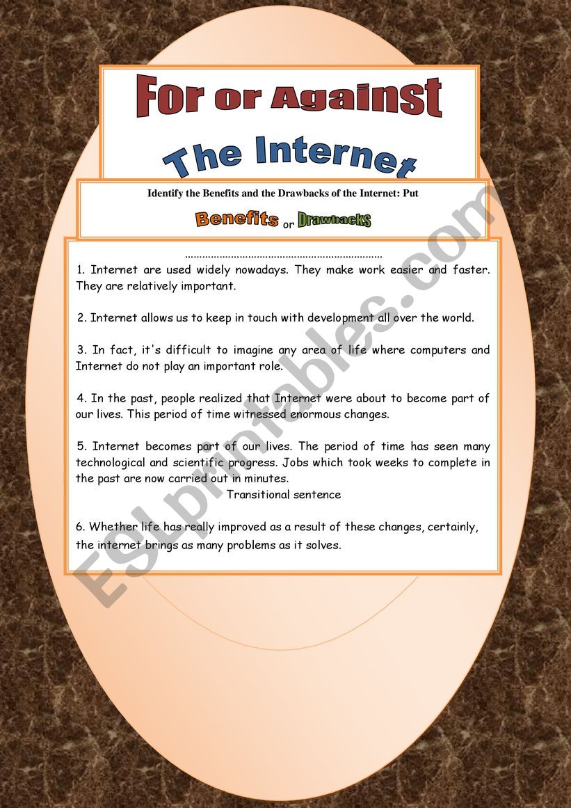 for and against the internet worksheet