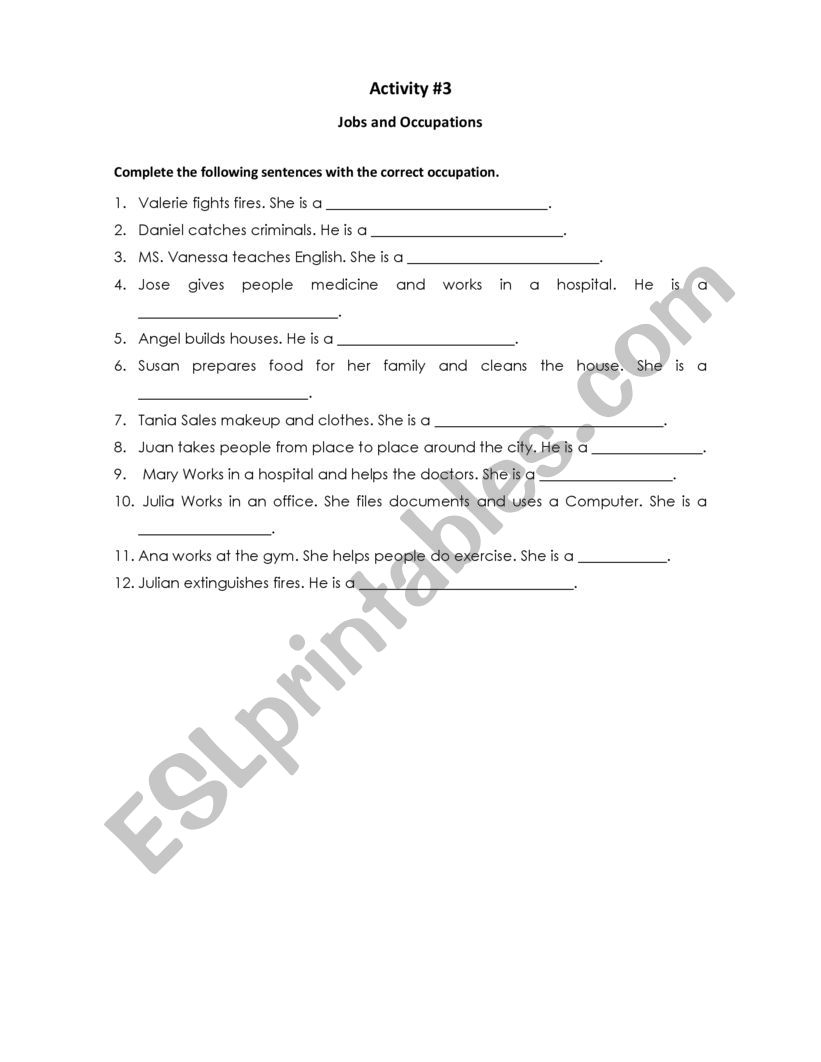 jobs and occupations worksheet