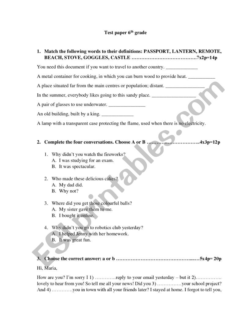 Test paper worksheet