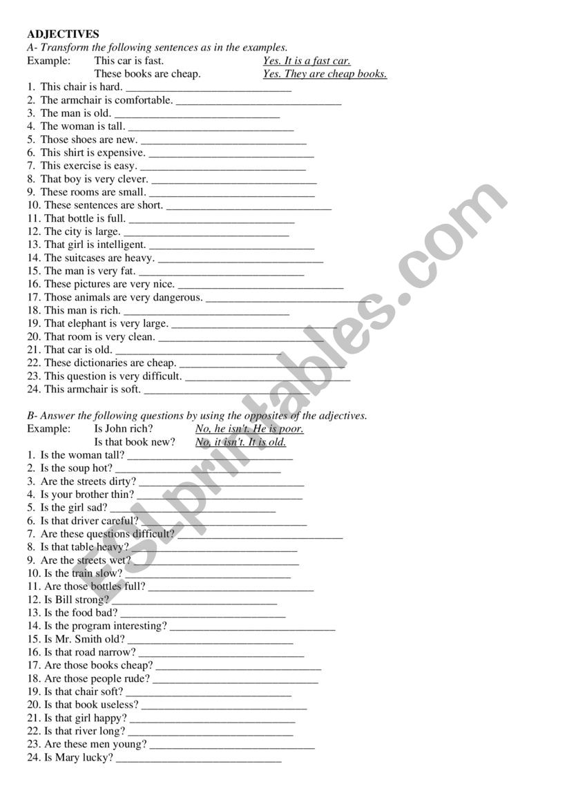 adjectives worksheet