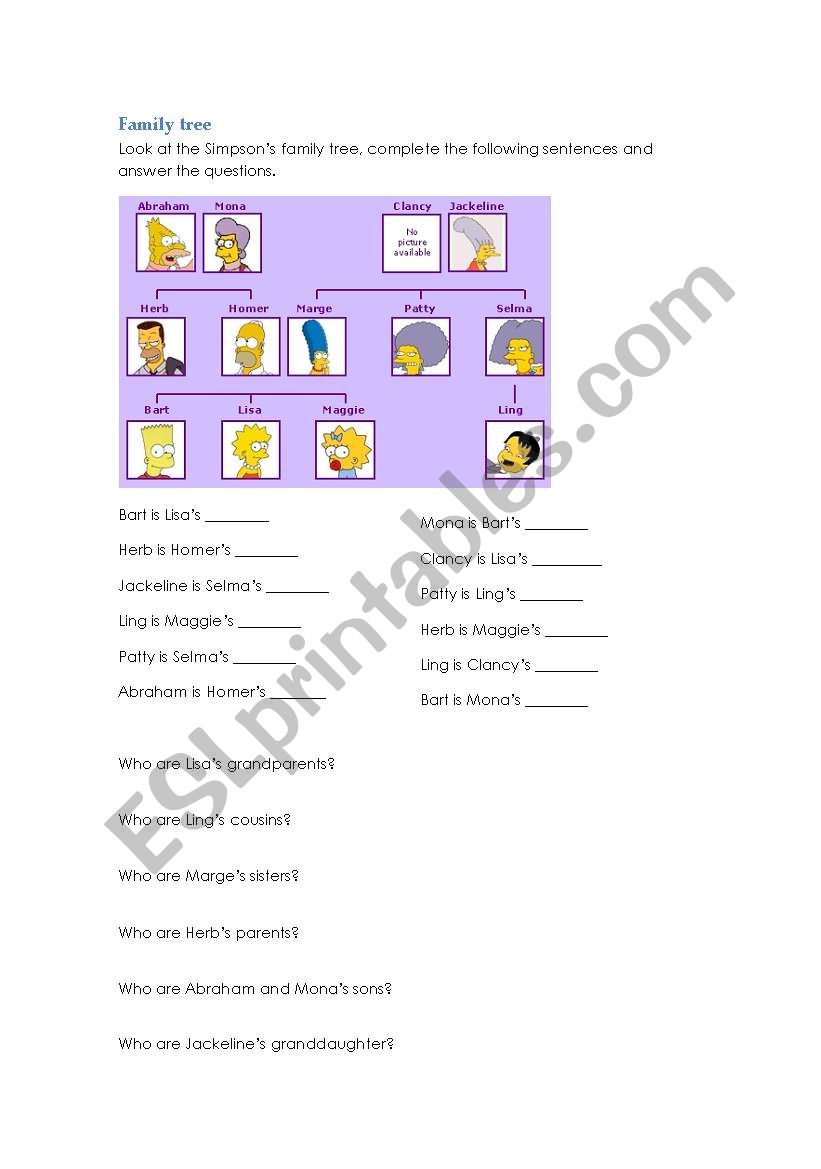 The Simpsons family tree worksheet